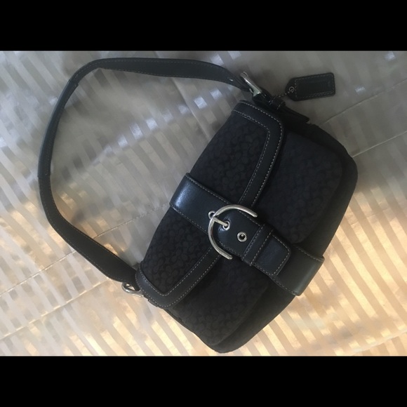 COACH Signature Jacquard & Leather Purse Handbag - Picture 2 of 5